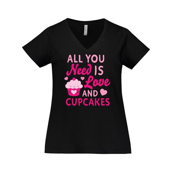 Inktastic Valentines Day All You Need is Love and Cupcakes Women's Plus Size V-Neck T-Shirt