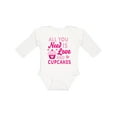 thumbnail image 1 of Inktastic Valentines Day All you Need is Love and Cupcakes Boys or Girls Long Sleeve Baby Bodysuit, 1 of 5