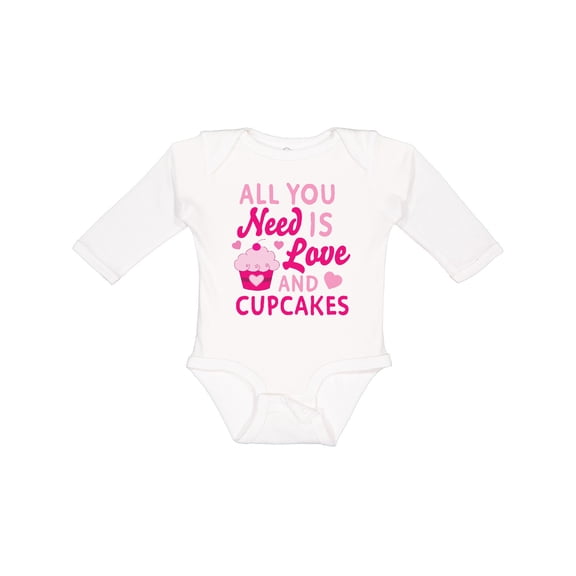 Inktastic Valentines Day All you Need is Love and Cupcakes Boys or Girls Long Sleeve Baby Bodysuit