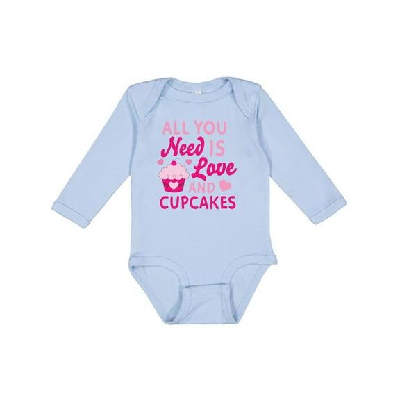 Inktastic Valentines Day All you Need is Love and Cupcakes Boys or Girls Long Sleeve Baby Bodysuit