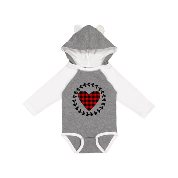 Inktastic Valentines Day Buffalo Plaid Heart Girls Long Sleeve Baby Bodysuit
