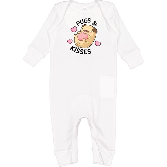 Inktastic Valentines Day Pugs & Kisses with Hearts Baby Romper Coveralls
