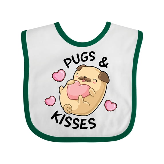 Inktastic Valentines Day Pugs & Kisses with Hearts Boys or Girls Baby Bib