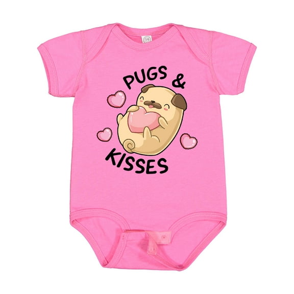 Inktastic Valentines Day Pugs & Kisses with Hearts Boys or Girls Baby Bodysuit