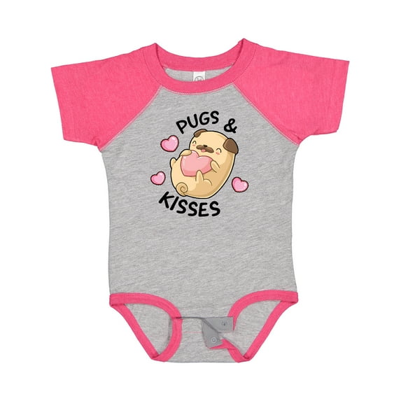 Inktastic Valentines Day Pugs & Kisses with Hearts Boys or Girls Baby Bodysuit