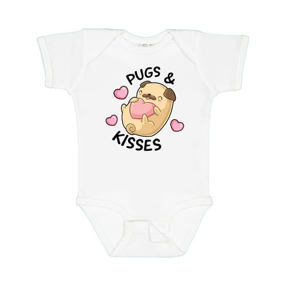 Inktastic Valentines Day Pugs & Kisses with Hearts Boys or Girls Baby Bodysuit