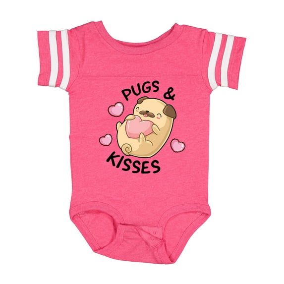 Inktastic Valentines Day Pugs & Kisses with Hearts Boys or Girls Baby Bodysuit