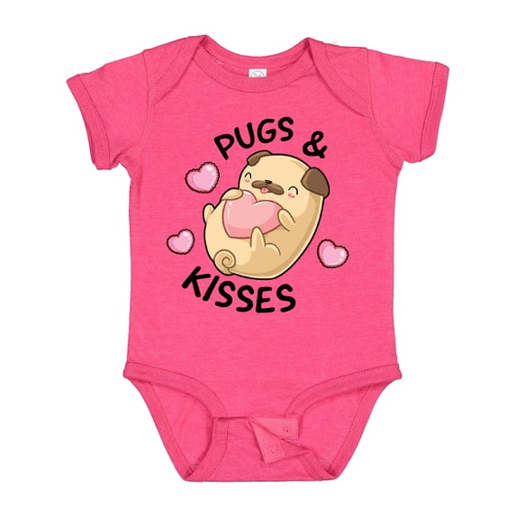 Inktastic Valentines Day Pugs & Kisses with Hearts Boys or Girls Baby Bodysuit