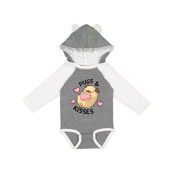 Inktastic Valentines Day Pugs & Kisses with Hearts Boys or Girls Long Sleeve Baby Bodysuit