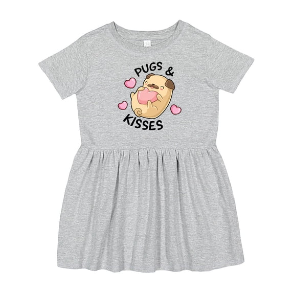 Inktastic Valentines Day Pugs & Kisses with Hearts Girls Toddler Dress