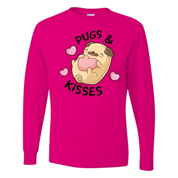 Inktastic Valentines Day Pugs & Kisses with Hearts Long Sleeve T-Shirt