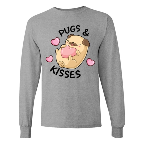 Inktastic Valentines Day Pugs & Kisses with Hearts Long Sleeve T-Shirt