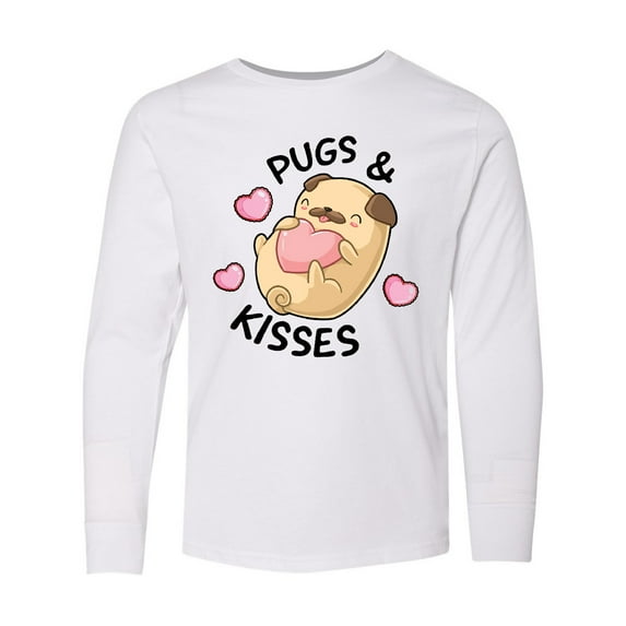 Inktastic Valentines Day Pugs & Kisses with Hearts Long Sleeve Youth T-Shirt
