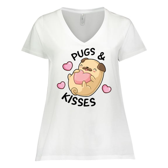 Inktastic Valentines Day Pugs & Kisses with Hearts Women's Plus Size V-Neck T-Shirt