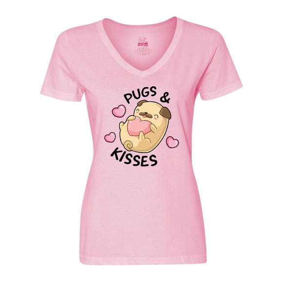 Inktastic Valentines Day Pugs & Kisses with Hearts Women's V-Neck T-Shirt