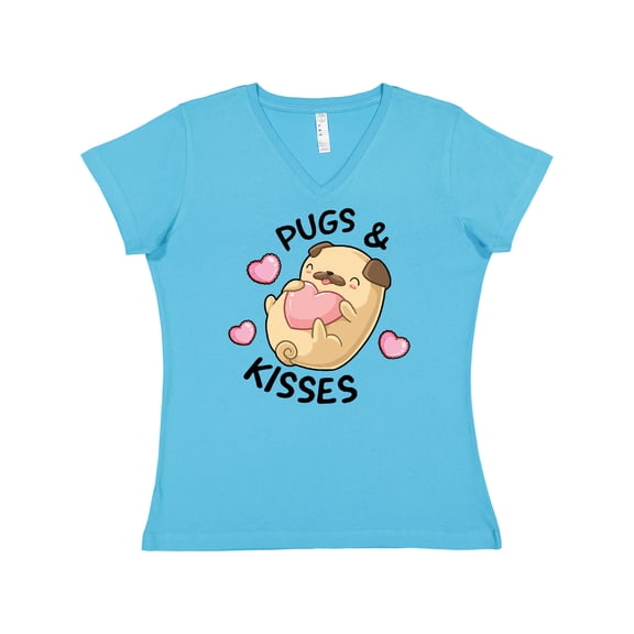 Inktastic Valentines Day Pugs & Kisses with Hearts Women's V-Neck T-Shirt