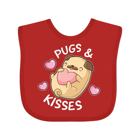 Inktastic Valentines Day Pugs and Kisses with Pink Hearts Boys or Girls Baby Bib