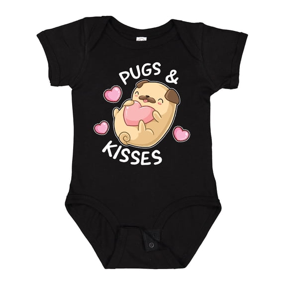 Inktastic Valentines Day Pugs and Kisses with Pink Hearts Boys or Girls Baby Bodysuit