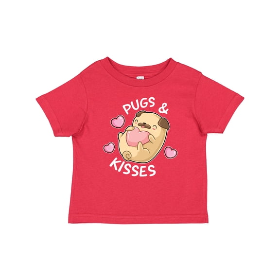 Inktastic Valentines Day Pugs and Kisses with Pink Hearts Boys or Girls Baby T-Shirt