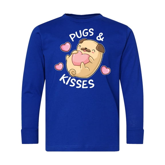 Inktastic Valentines Day Pugs and Kisses with Pink Hearts Long Sleeve Youth T-Shirt
