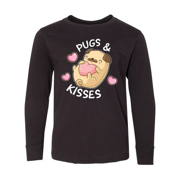 Inktastic Valentines Day Pugs and Kisses with Pink Hearts Long Sleeve Youth T-Shirt