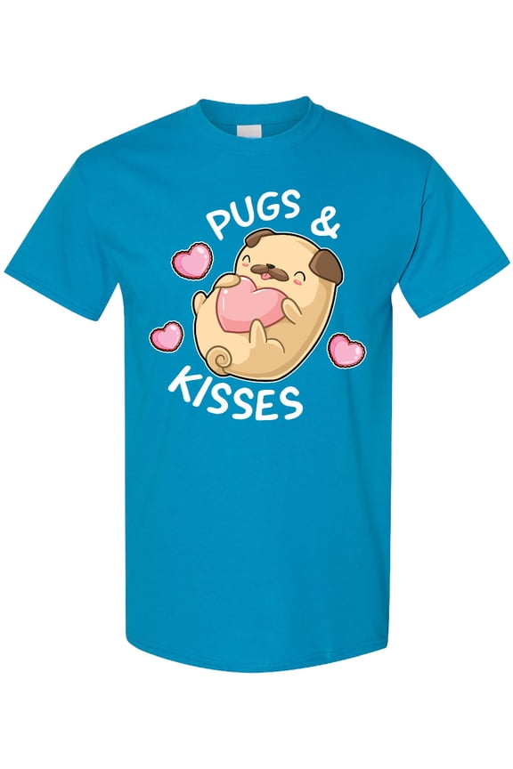 Valentines Day Pugs and Kisses with Pink Hearts T-Shirt