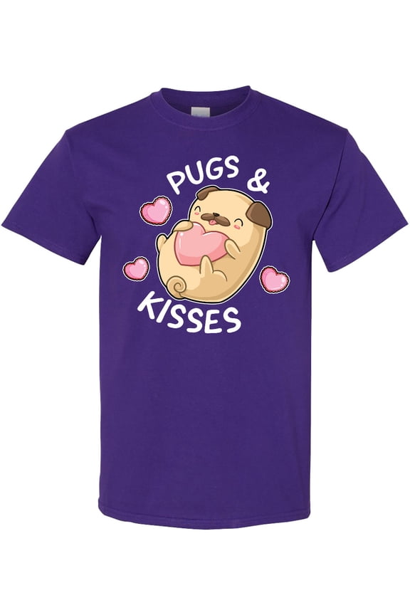 Valentines Day Pugs and Kisses with Pink Hearts T-Shirt