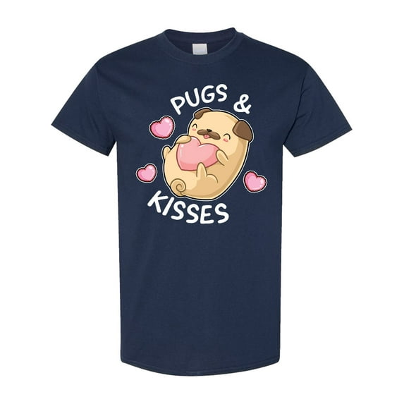 Inktastic Valentines Day Pugs and Kisses with Pink Hearts T-Shirt