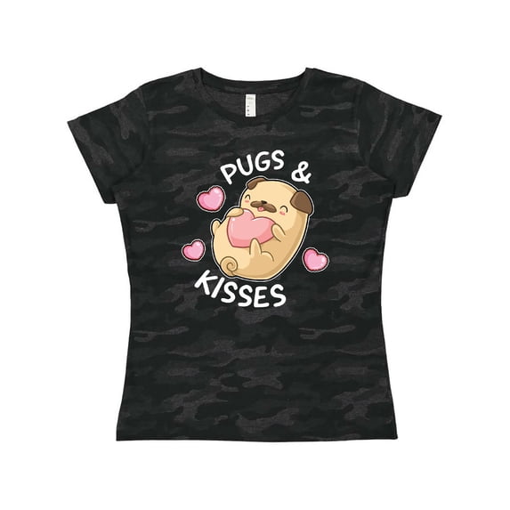 Inktastic Valentines Day Pugs and Kisses with Pink Hearts Women's T-Shirt