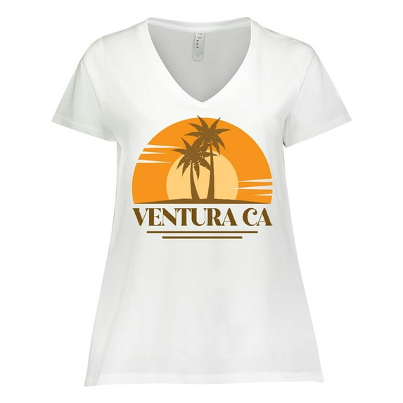 Inktastic Ventura California Retro Sunset Women's Plus Size V-Neck T-Shirt