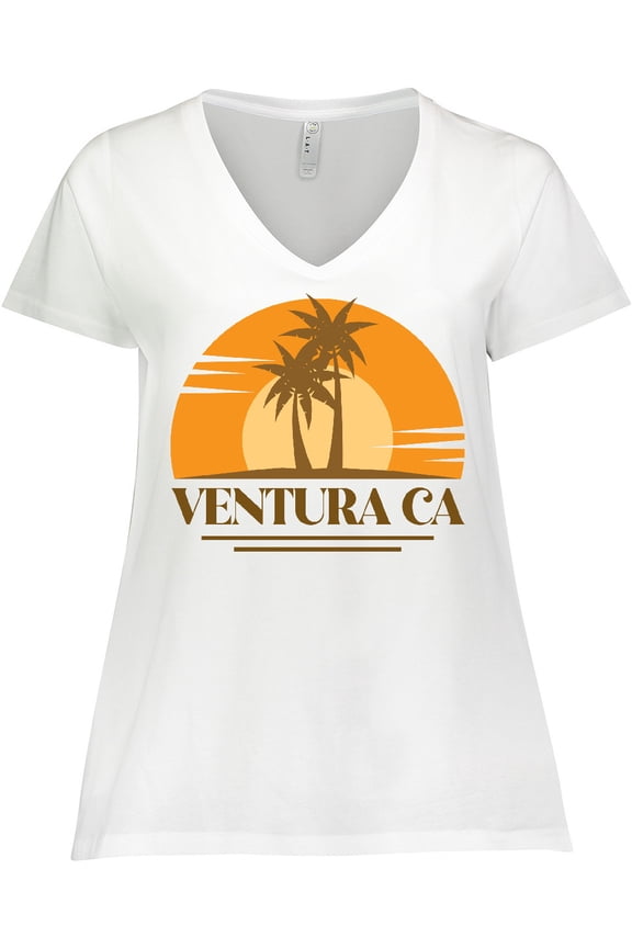 Ventura California Retro Sunset Women's Plus Size V-Neck T-Shirt