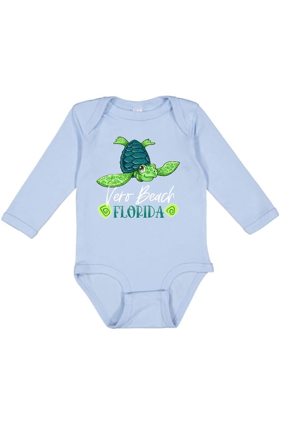 Vero Beach, Florida Happy Sea Turtle Boys or Girls Long Sleeve Baby Bodysuit