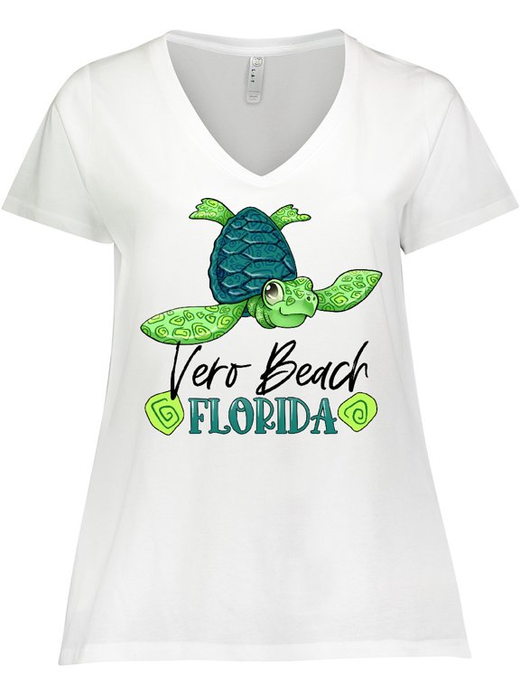 Vero Beach, Florida Happy Sea Turtle Women's Plus Size V-Neck T-Shirt