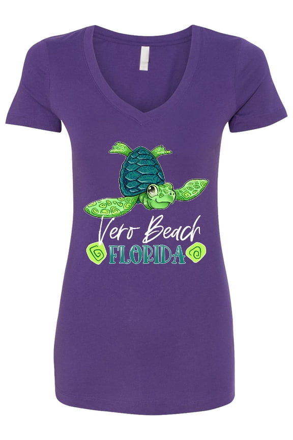 Vero Beach, Florida Happy Sea Turtle Women's V-Neck T-Shirt
