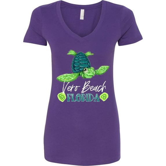 Inktastic Vero Beach, Florida Happy Sea Turtle Women's V-Neck T-Shirt