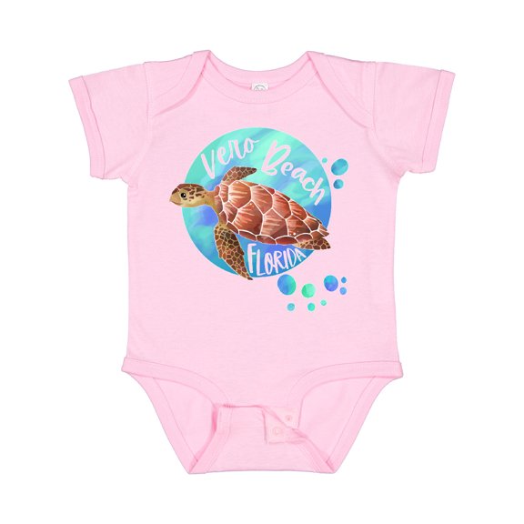 Inktastic Vero Beach, Florida Swimming Sea Turtle with Bubbles Boys or Girls Baby Bodysuit
