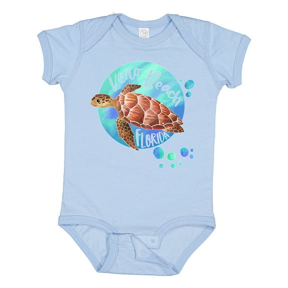 Inktastic Vero Beach, Florida Swimming Sea Turtle with Bubbles Boys or Girls Baby Bodysuit