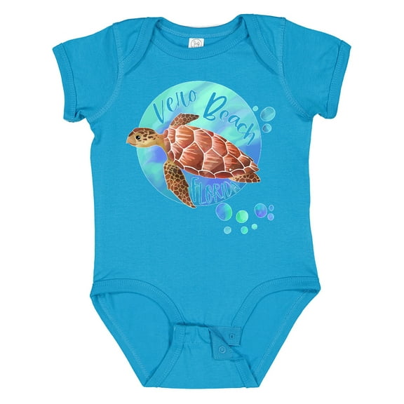 Inktastic Vero Beach, Florida Swimming Sea Turtle with Bubbles Boys or Girls Baby Bodysuit