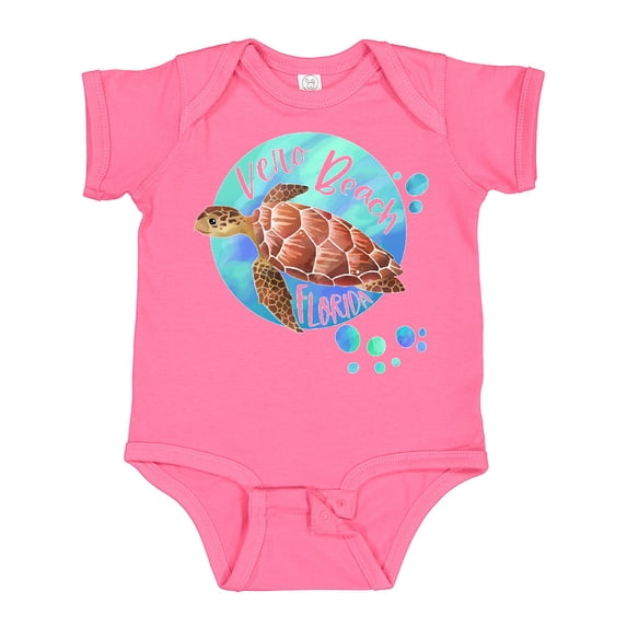 Inktastic Vero Beach, Florida Swimming Sea Turtle with Bubbles Boys or Girls Baby Bodysuit