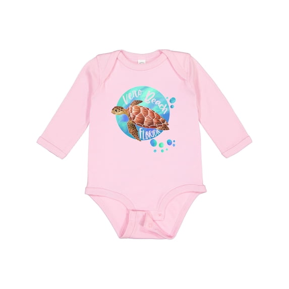 Inktastic Vero Beach, Florida Swimming Sea Turtle with Bubbles Boys or Girls Long Sleeve Baby Bodysuit