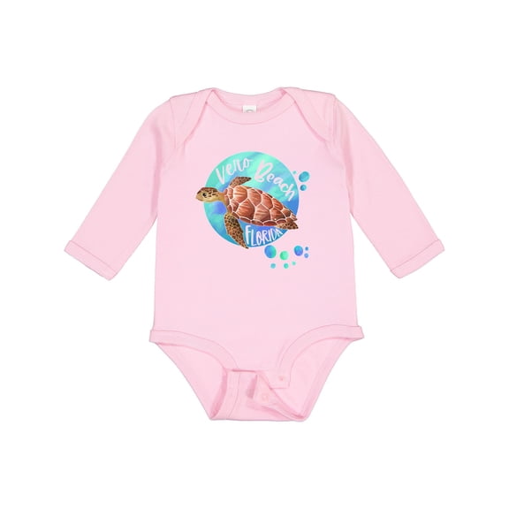 Inktastic Vero Beach, Florida Swimming Sea Turtle with Bubbles Boys or Girls Long Sleeve Baby Bodysuit
