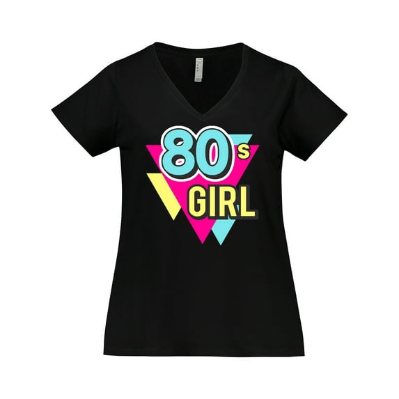 Inktastic Vibrant Colors 80s Girl Women's Plus Size V-Neck T-Shirt