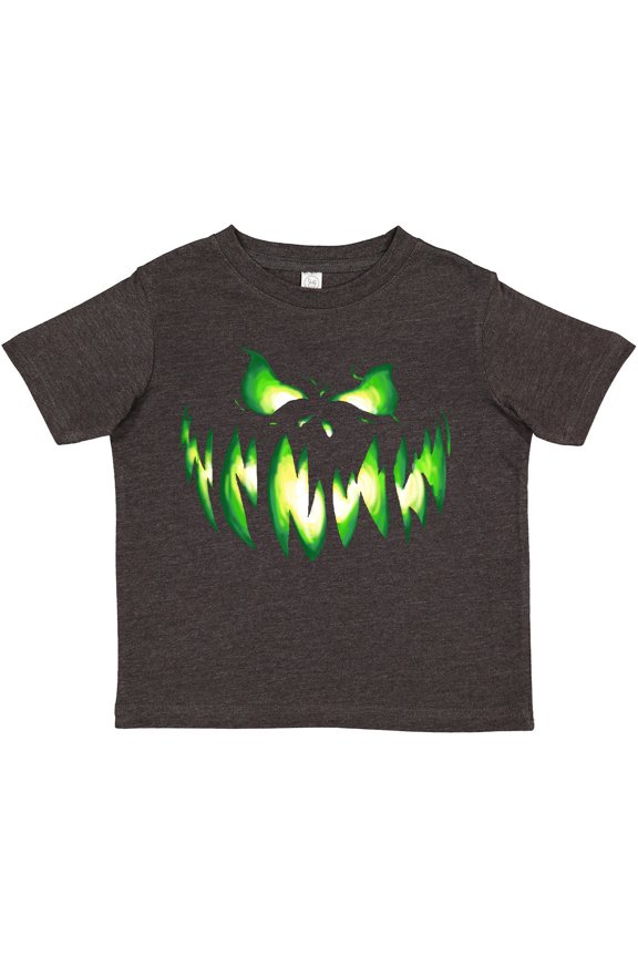 Viciously Grinning Pumpkin Face in Lime Green Glow Boys or Girls Toddler T-Shirt