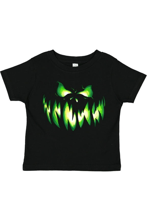 Viciously Grinning Pumpkin Face in Lime Green Glow Boys or Girls Toddler T-Shirt