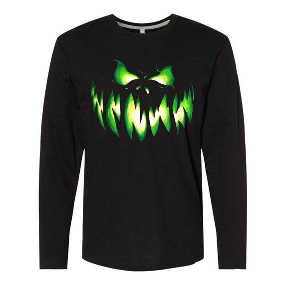 Inktastic Viciously Grinning Pumpkin Face in Lime Green Glow Long Sleeve T-Shirt