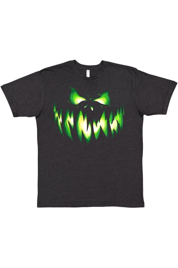 Viciously Grinning Pumpkin Face in Lime Green Glow T-Shirt