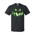 thumbnail image 1 of Inktastic Viciously Grinning Pumpkin Face in Lime Green Glow T-Shirt, 1 of 5