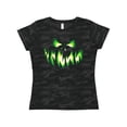thumbnail image 1 of Inktastic Viciously Grinning Pumpkin Face in Lime Green Glow Women's T-Shirt, 1 of 5