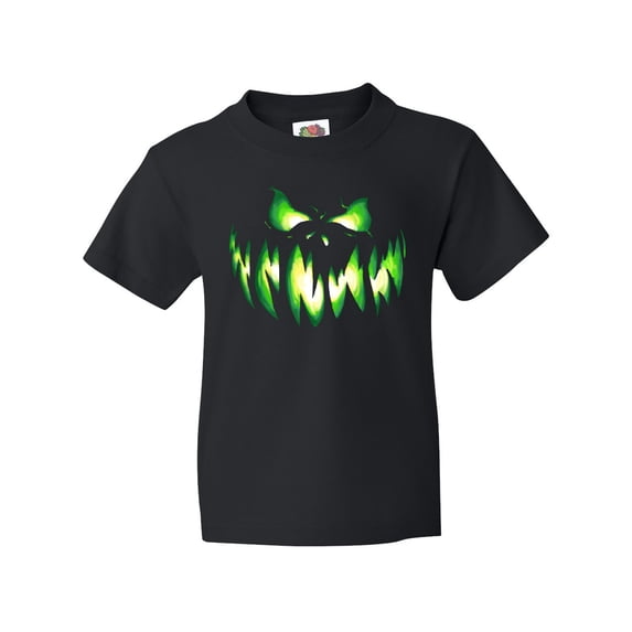 Inktastic Viciously Grinning Pumpkin Face in Lime Green Glow Youth T-Shirt