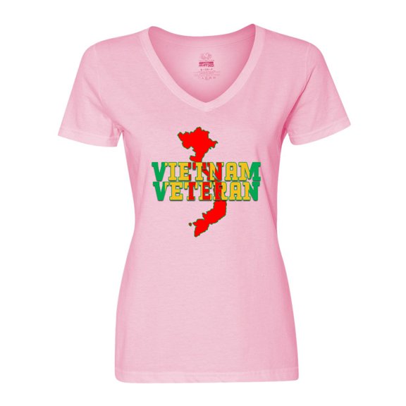 Inktastic Vietnam Veteran in Green Gold and Red Women's V-Neck T-Shirt
